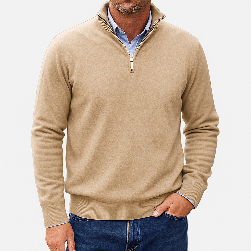 Men’s Solid Wool Zip-Up Polo Shirt