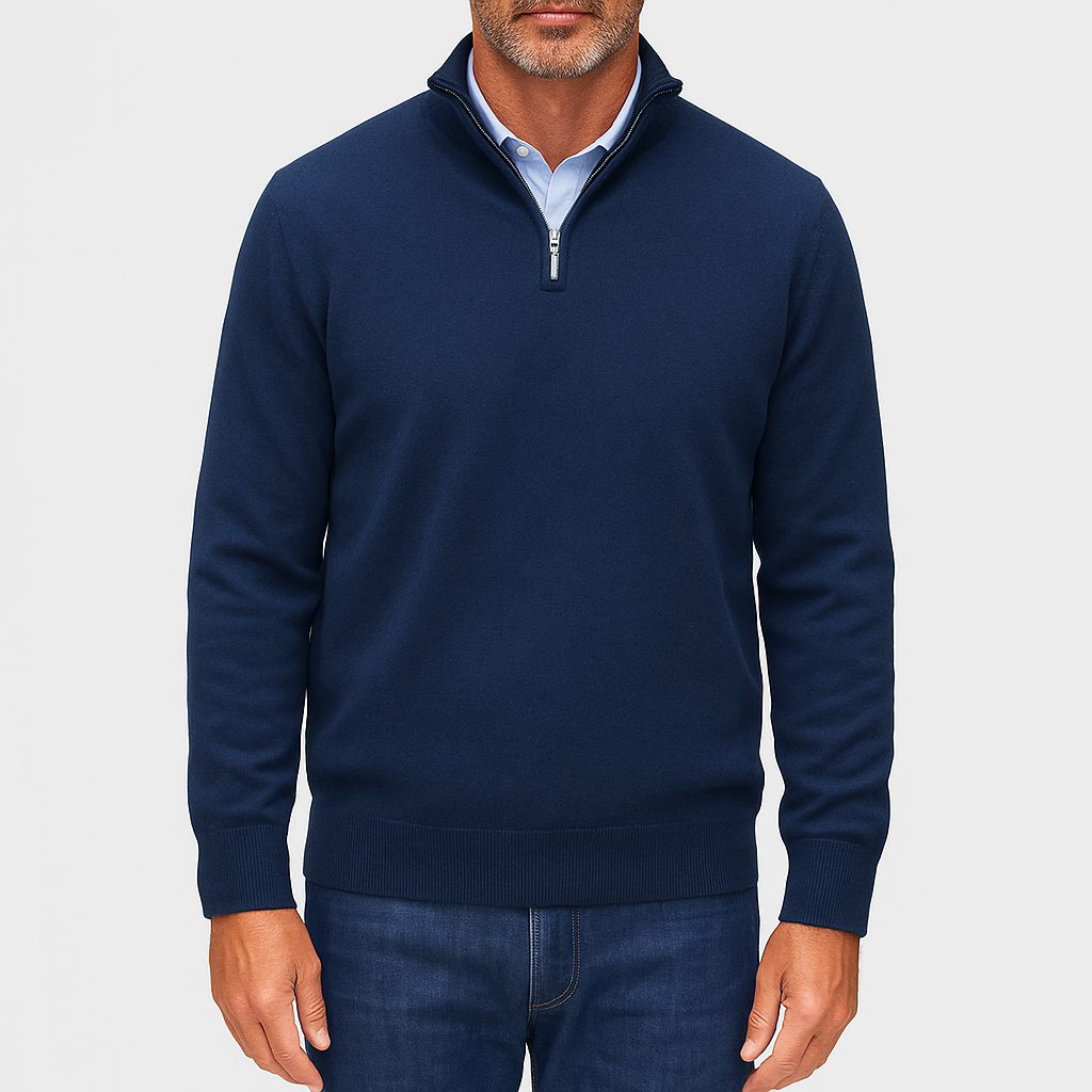 Men’s Solid Wool Zip-Up Polo Shirt
