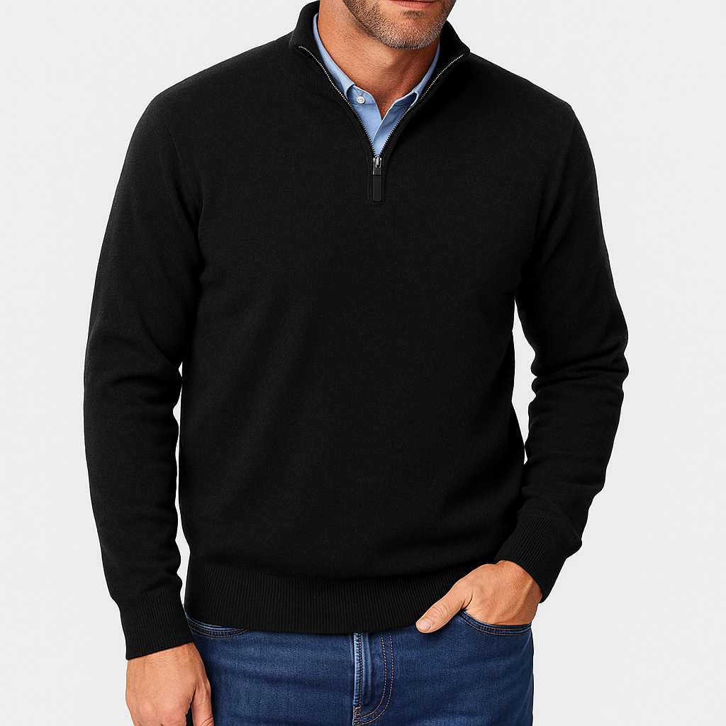 Men’s Solid Wool Zip-Up Polo Shirt