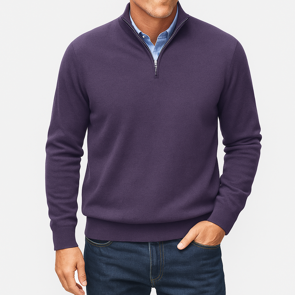 Men’s Solid Wool Zip-Up Polo Shirt