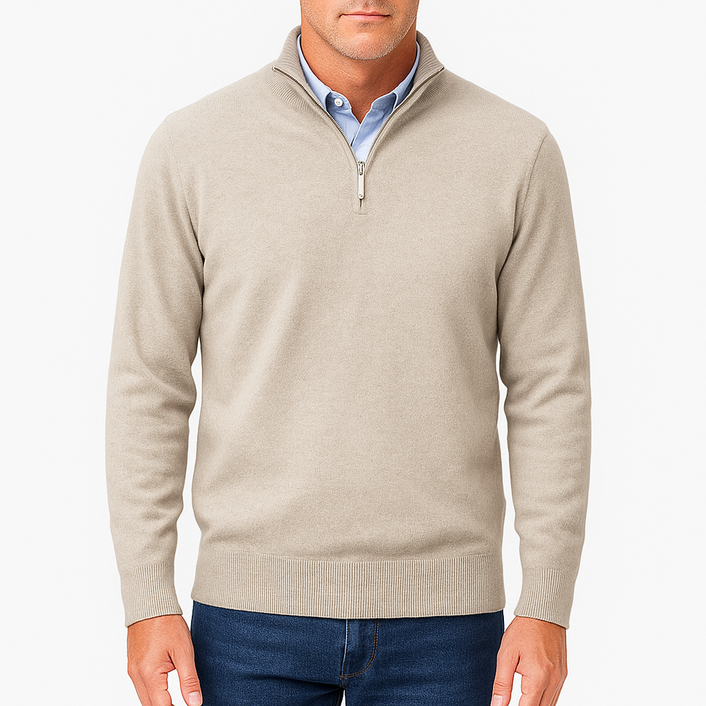 Men’s Solid Wool Zip-Up Polo Shirt