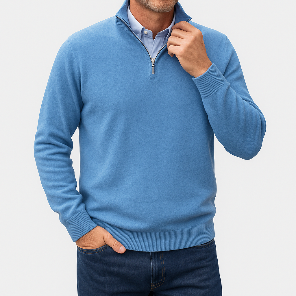 Men’s Solid Wool Zip-Up Polo Shirt