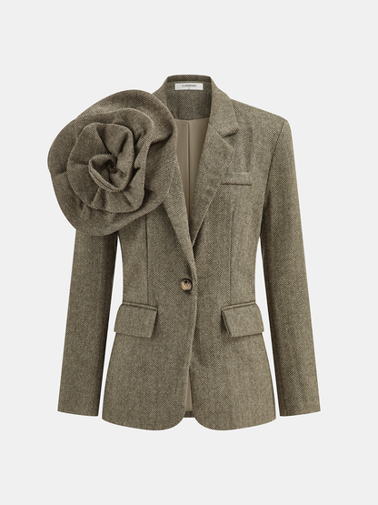 Leona | Large 3D Flower Single Button Tweed Blazer