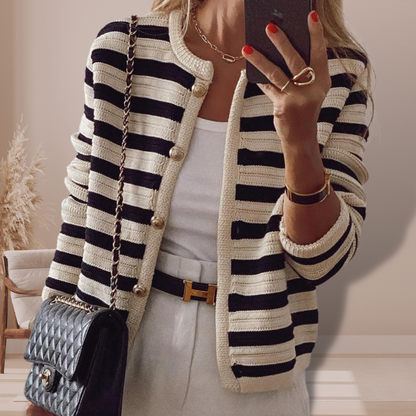 Women’s Striped Gold Button Cardigan