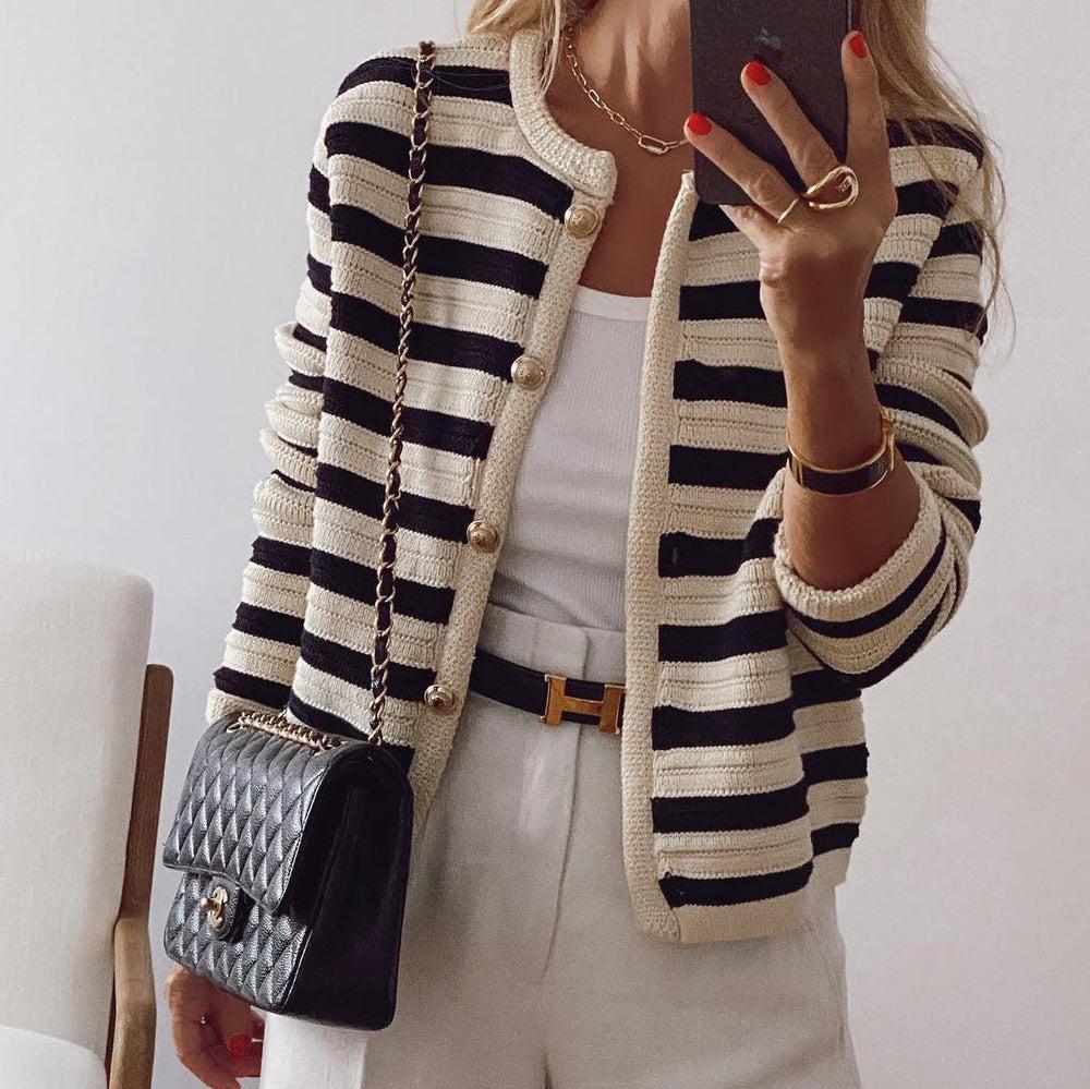 Women’s Striped Gold Button Cardigan