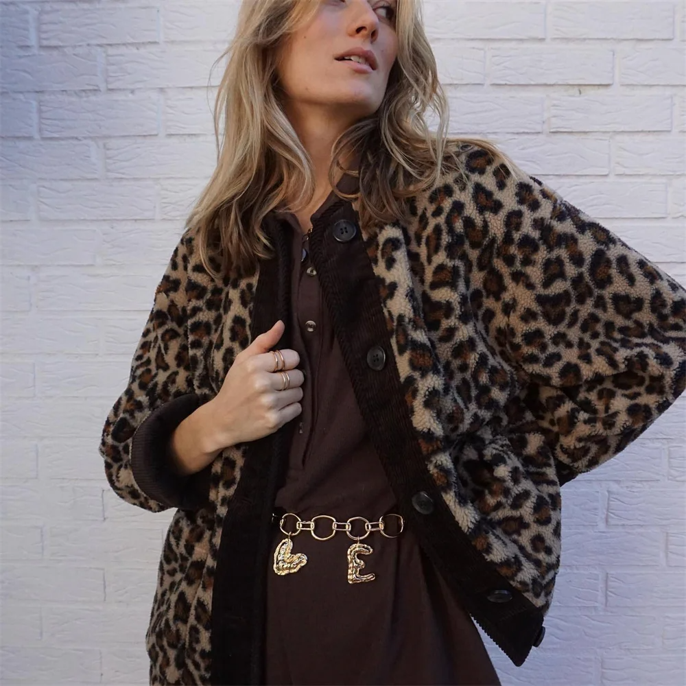Leah | Women's Leopard Print O-Neck Wool Winter Jacket