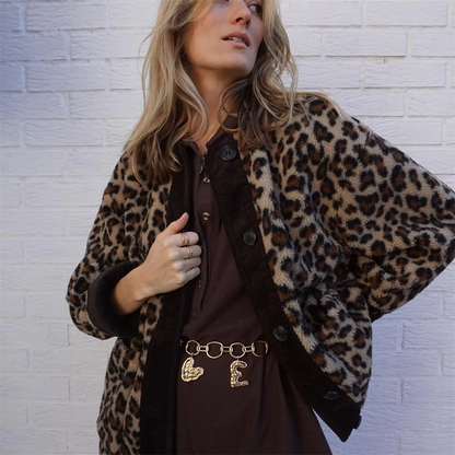 Leah | Women's Leopard Print O-Neck Wool Winter Jacket