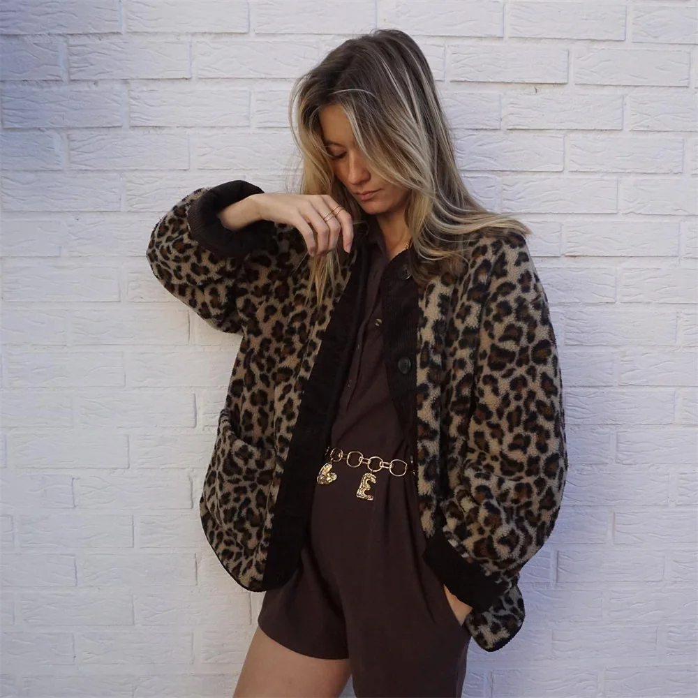 Leah | Women's Leopard Print O-Neck Wool Winter Jacket