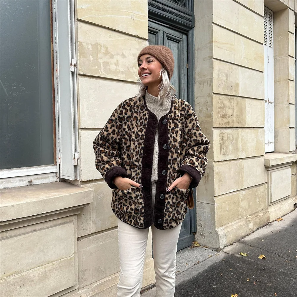 Leah | Stylish Women's Leopard Wool Winter Coat with O-Neck Design