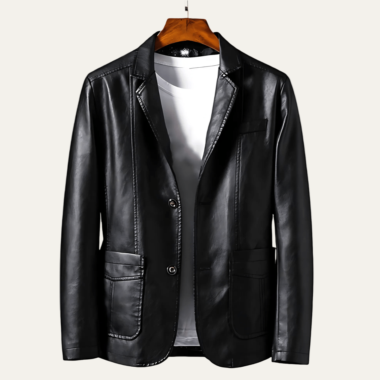 Men’s Polished Leather Two Button Blazer