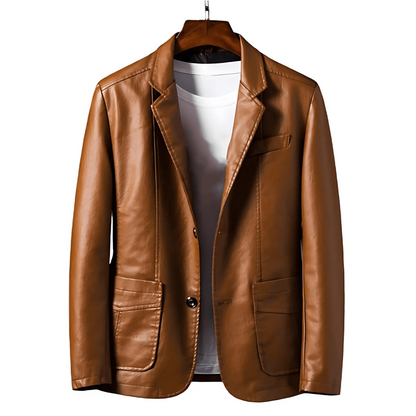 Cevori Faux Leather Jacket Button-Up with Lapel
