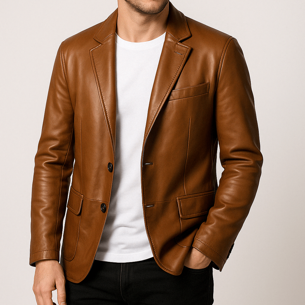 Men’s Polished Leather Two Button Blazer