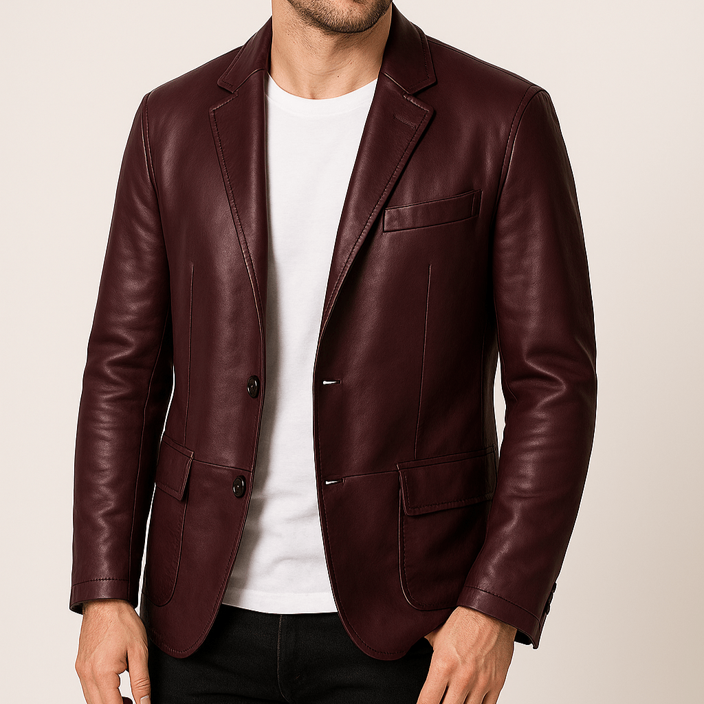 Men’s Polished Leather Two Button Blazer