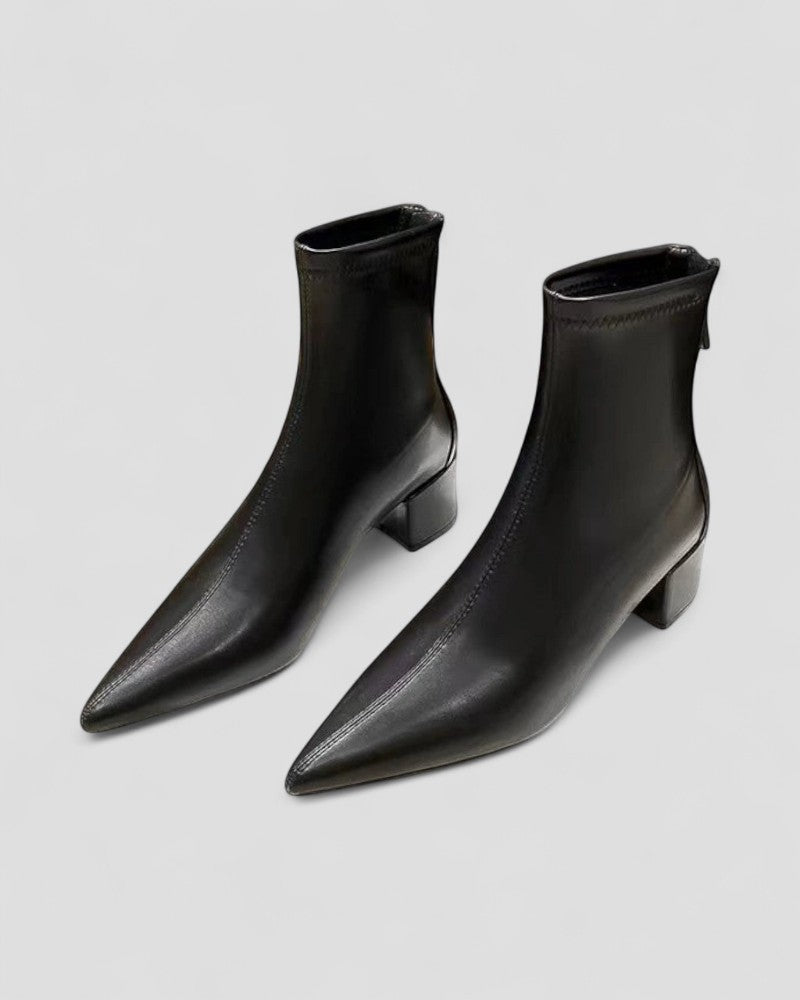 Leather Ankle Boots with Back Zip and Block Heel