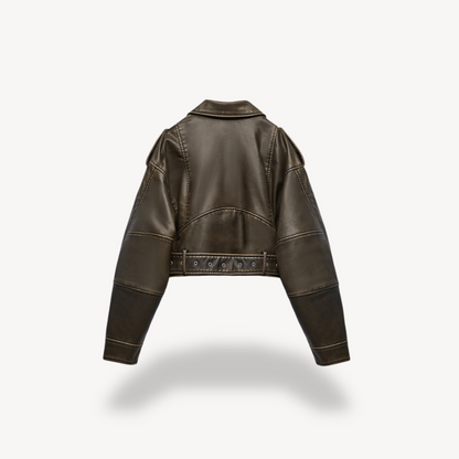 Women’s Vintage Leather Belted Jacket