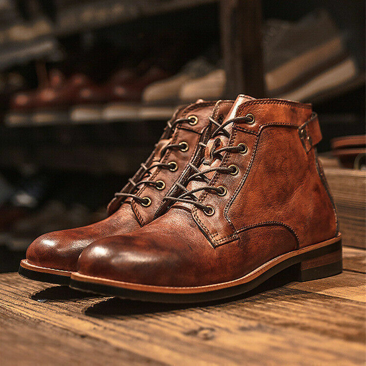 Luxury Men's Leather Dress Boots - Elegant Lace Up Ankle Boots