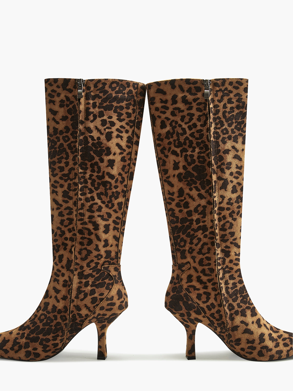 Leopard Print Knee High Boots for Women with Pointed Toe and Mid-Heel – Stylish & Comfortable