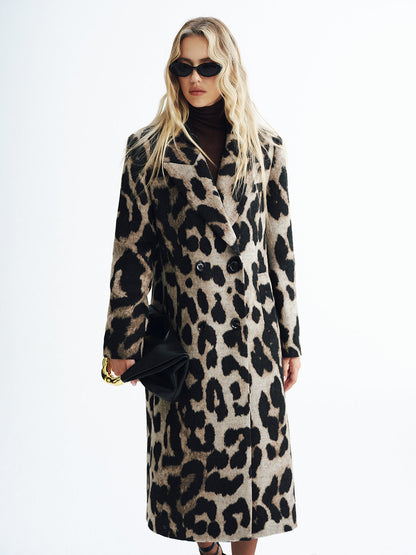 Jaylani | Leopard Print Wool-Blend Double-Breasted Coat
