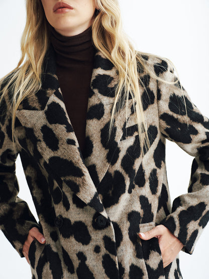 Jaylani | Leopard Print Wool-Blend Double-Breasted Coat