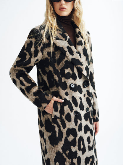 Jaylani | Leopard Print Wool-Blend Double-Breasted Coat