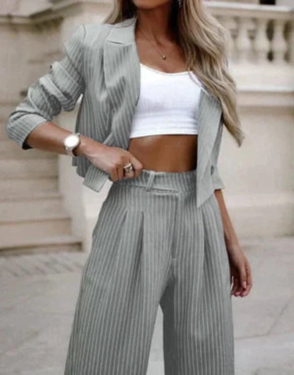 Lesley – Women’s Striped Wide-Leg Pantsuit Set