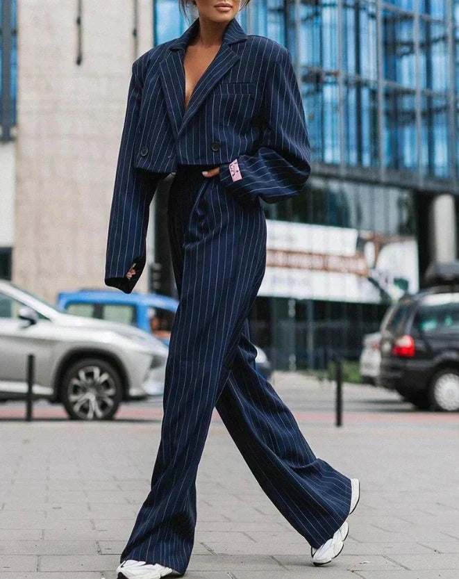 Lesley – Women’s Striped Wide-Leg Pantsuit Set