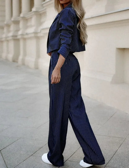 Lesley – Women’s Striped Wide-Leg Pantsuit Set