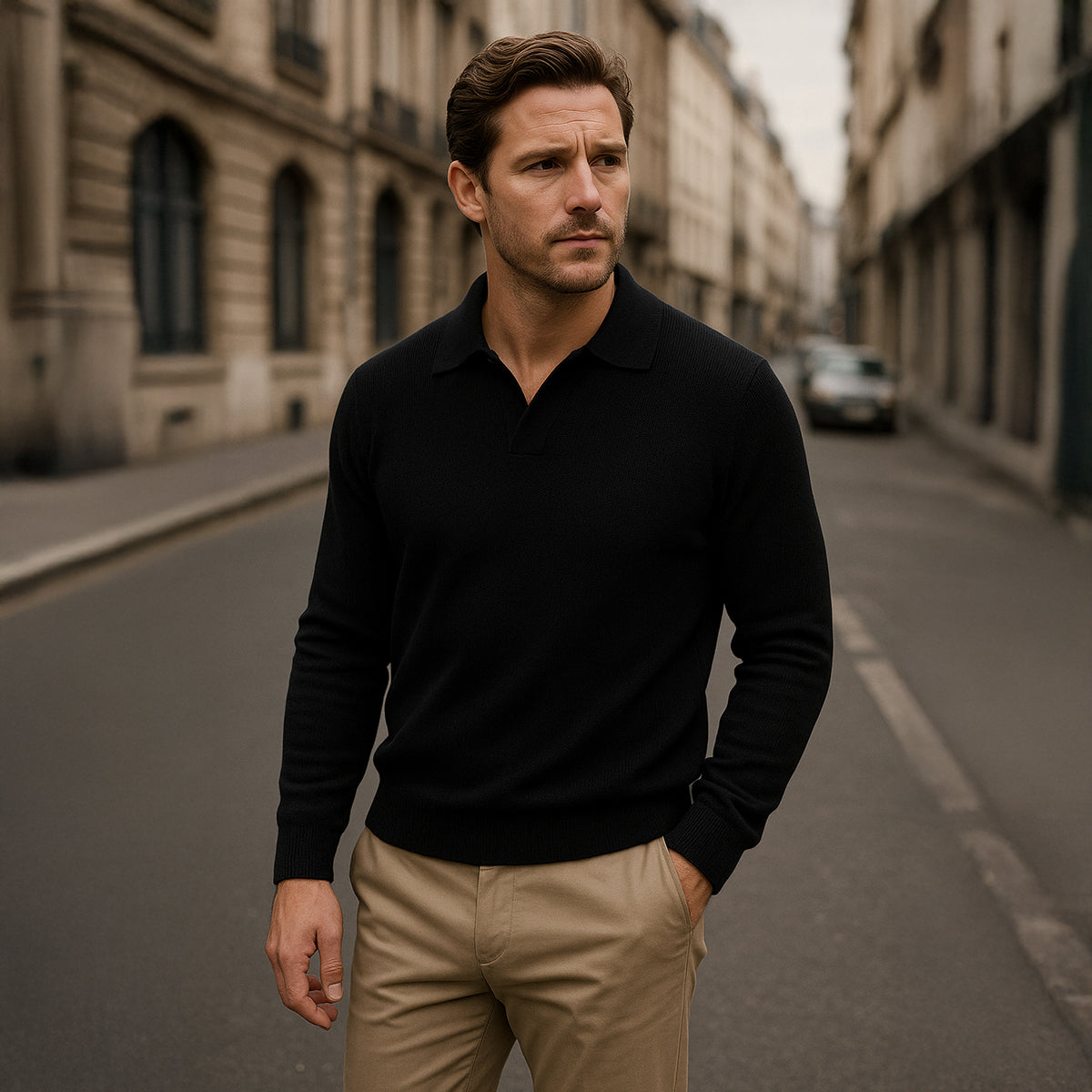 The Portofino Knitted Long Sleeve Polo Jumper for Men - Open Collar