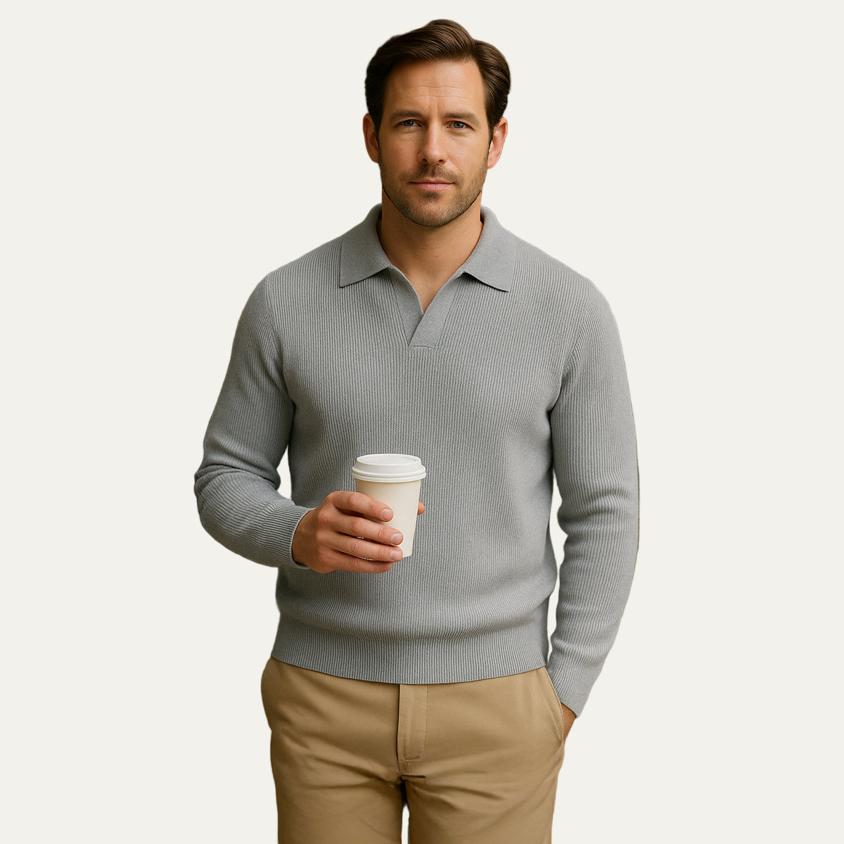 Men’s Ribbed Polo Knit Sweater