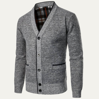 Men’s Shawl Collar Tweed Knit Button Front Warm Cardigan
