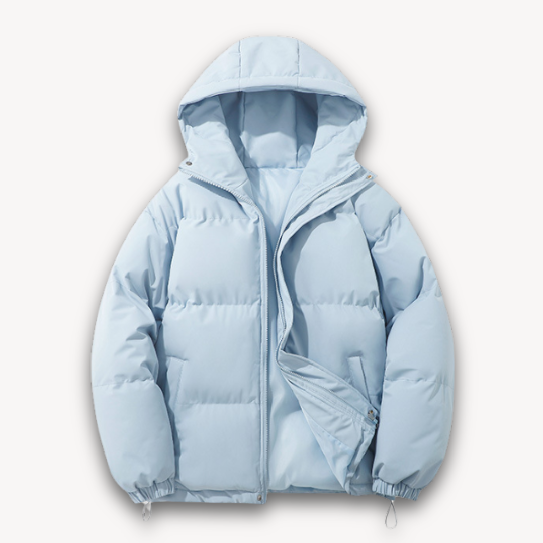 Men's Puffer Jacket with Hood - Warm Winter Outerwear for Adults - Lightweight Polyester