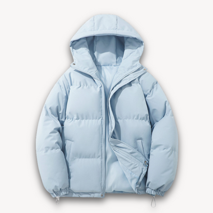 Men's Puffer Jacket with Hood - Warm Winter Outerwear for Adults - Lightweight Polyester