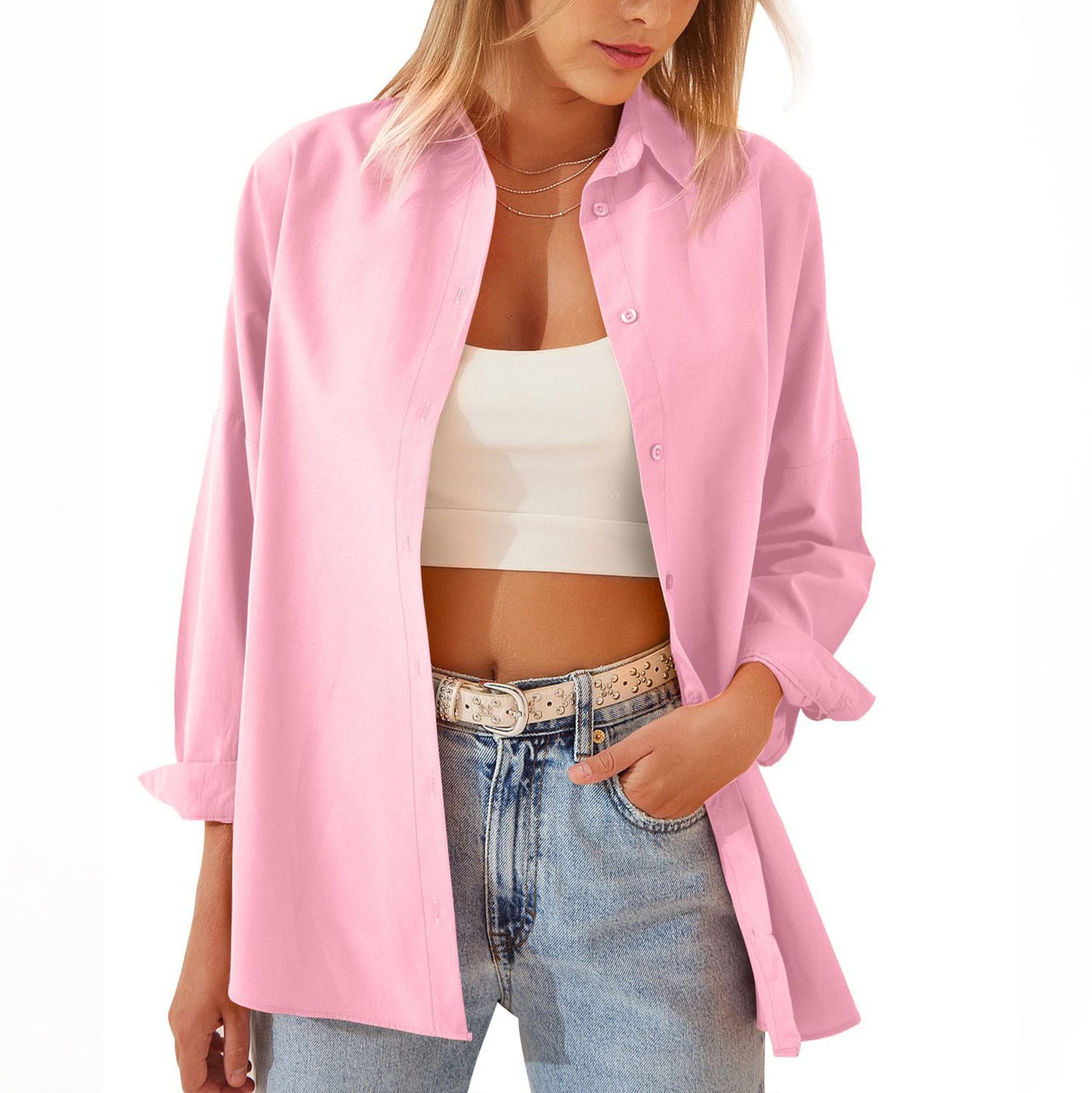 Angela | Women’s Oversized Cotton-Blend Shirt – Lightweight Button-Down Long Sleeve Top for Casual Outfits