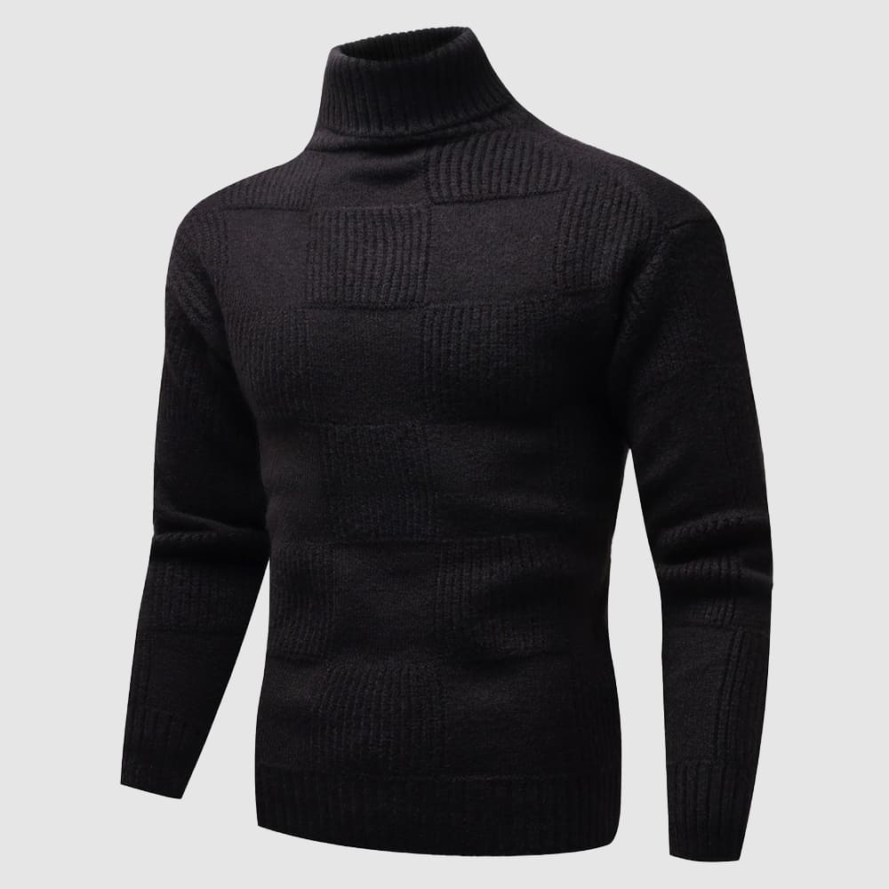 Men’s Checkerboard Textured Knit Turtleneck Sweater