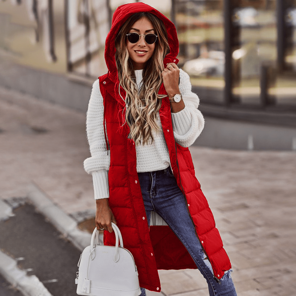 Quilted Vest with Hood and Zip Pockets
