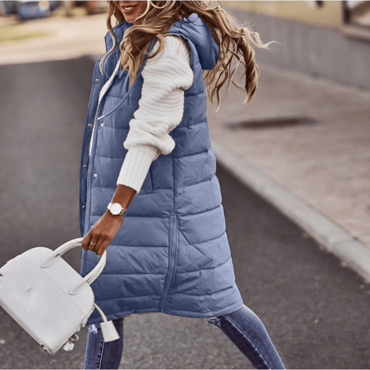 Quilted Vest with Hood and Zip Pockets - BritishElegance