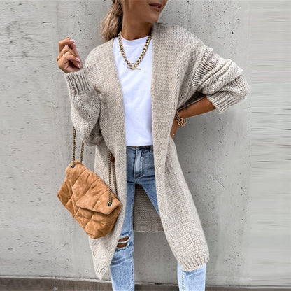 Long Knit Cardigan - Open Front And Easy Layering Wear