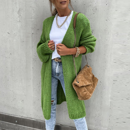 Long Knit Cardigan - Open Front And Easy Layering Wear