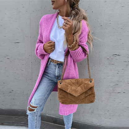 Long Knit Cardigan - Open Front And Easy Layering Wear