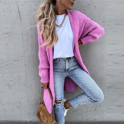 Long Knit Cardigan - Open Front And Easy Layering Wear