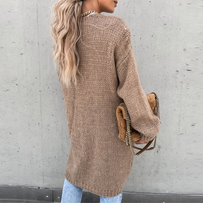 Long Knit Cardigan - Open Front And Easy Layering Wear