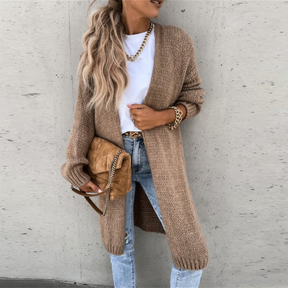 Long Knit Cardigan - Open Front And Easy Layering Wear