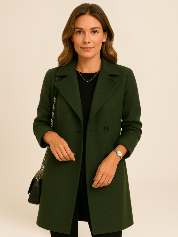 Classic Long Coat – Women’s Double-Breasted Elegance