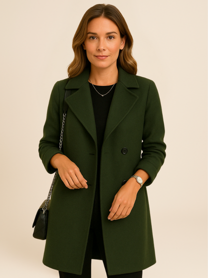 Classic Long Coat – Women’s Double-Breasted Elegance