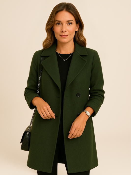 Classic Long Coat – Women’s Double-Breasted Elegance