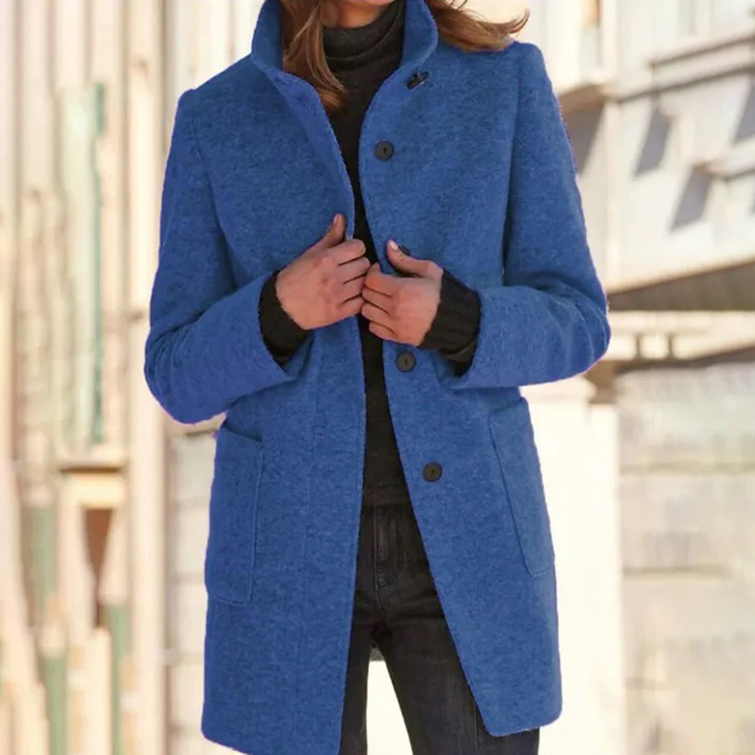 Cara | Women’s Long Casual Coat – Stylish Stand-Up Collar Design for Office, Everyday Wear, and Travel