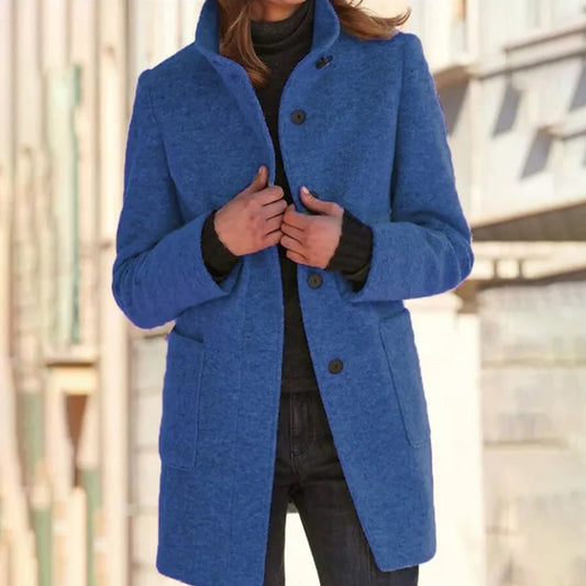 Cara | Women’s Long Casual Coat – Stylish Stand-Up Collar Design for Office, Everyday Wear, and Travel