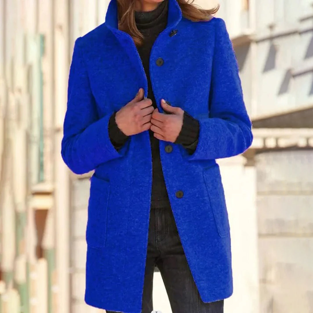 Cara | Women’s Long Casual Coat – Stylish Stand-Up Collar Design for Office, Everyday Wear, and Travel