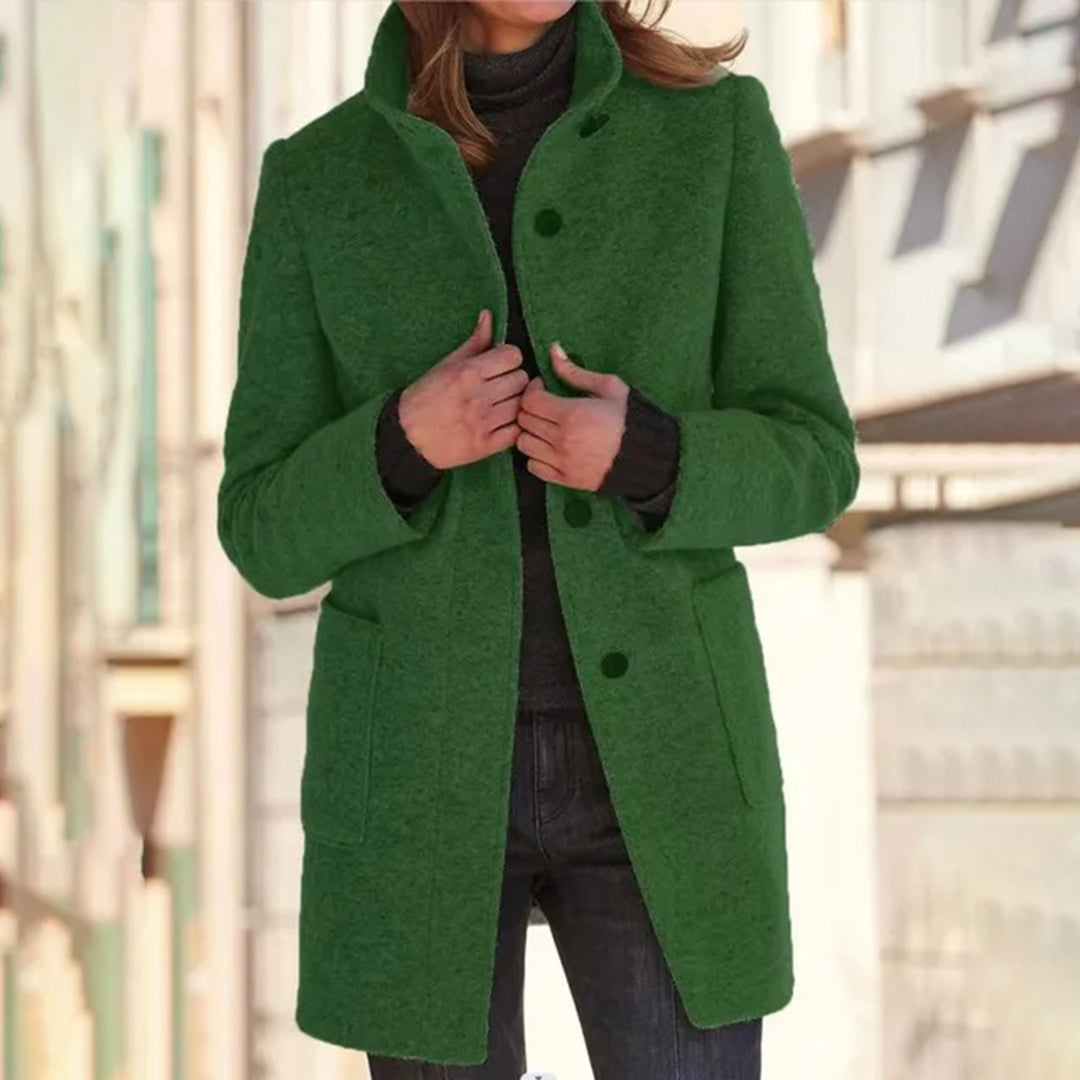 Cara | Women’s Long Casual Coat – Stylish Stand-Up Collar Design for Office, Everyday Wear, and Travel