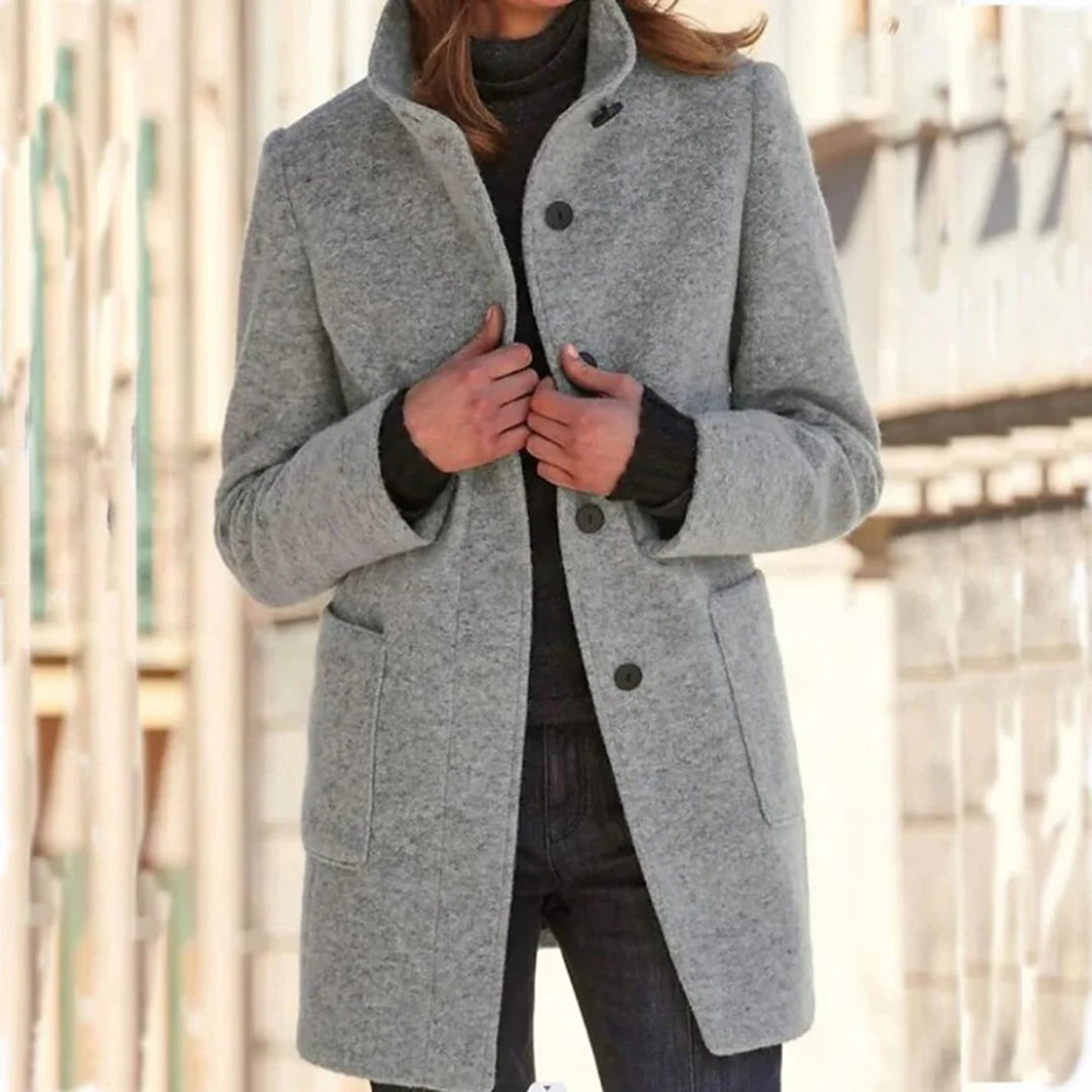 Cara | Women’s Long Casual Coat – Stylish Stand-Up Collar Design for Office, Everyday Wear, and Travel